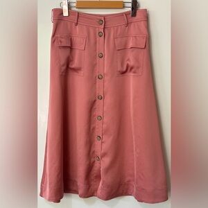 Banana Republic| Rose Button-Front Retro Style A-Line Satin Midi Skirt Sz 2